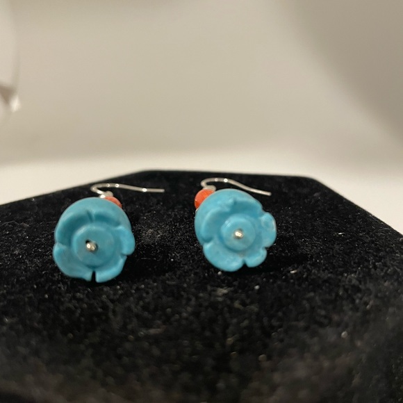 Turquoise Tulip and Coral Earrings - Picture 4 of 7